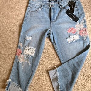Liverpool cropped floral pattern denim